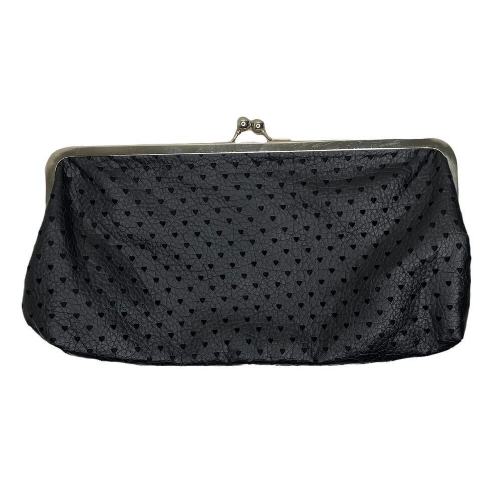Black Faux Leather Clutch with Heart Cut Outs